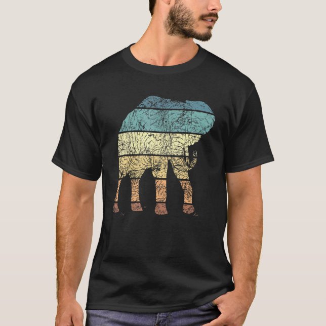 Elephant Silhouett Design Vintage Retro T-Shirt (Front)