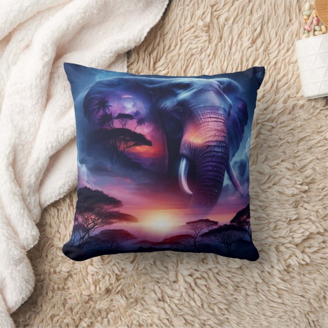 Elephant Silhouette at Sunset  Cushion (Blanket)