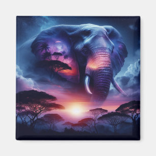 Elephant Silhouette at Sunset Magnet