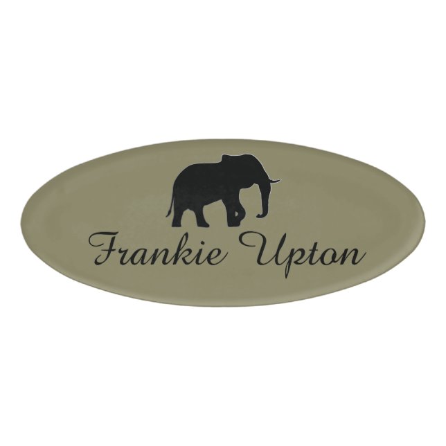 Elephant Silhouette black + your ideas Name Tag (Front)