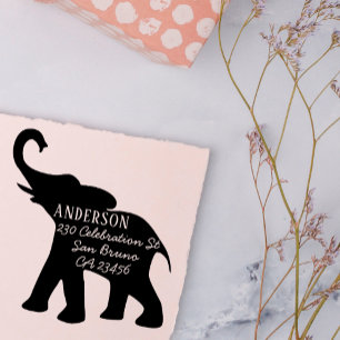 Elephant Silhouette Family Name & Return Address Self-inking Stamp