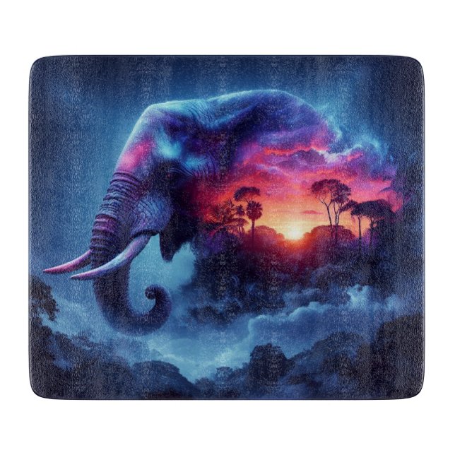 Elephant Silhouette Merged with Vibrant Sunset Cutting Board (Front)