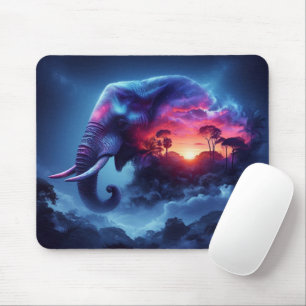Elephant Silhouette Merged with Vibrant Sunset Mouse Mat