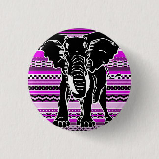 Elephant Silhouette on Purple Patterned Stripes 3 Cm Round Badge