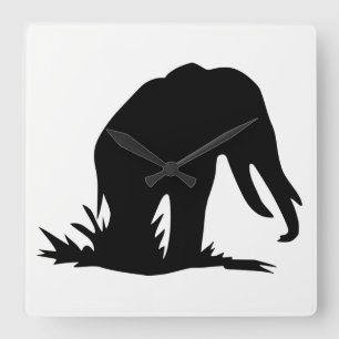 Elephant Silhouette Square Wall Clock