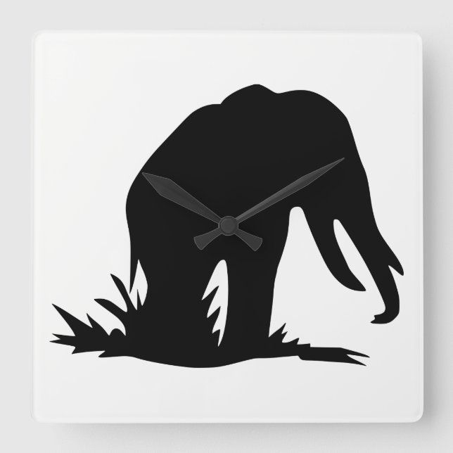 Elephant Silhouette Square Wall Clock (Front)