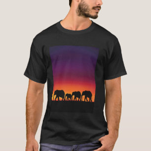 Elephant Silhouette Sunset Wildlife Art T-Shirt