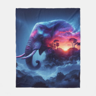 Elephant Silhouette Vibrant Sunset Safari Fleece Blanket