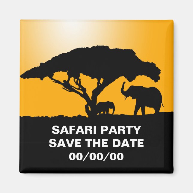 Elephant Silhouettes at Sunset Save-the-Date Magnet (Front)