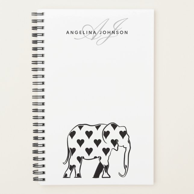 Elephant  Simple Black and White Name Planner (Front)