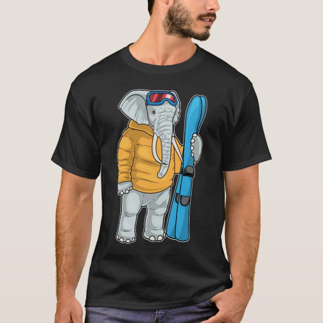 Elephant Skier Ski Winter sports T-Shirt (Front)