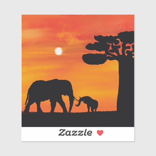 elephant, ,sky ,animals ,sunrise ,nature ,africa , (Sheet)