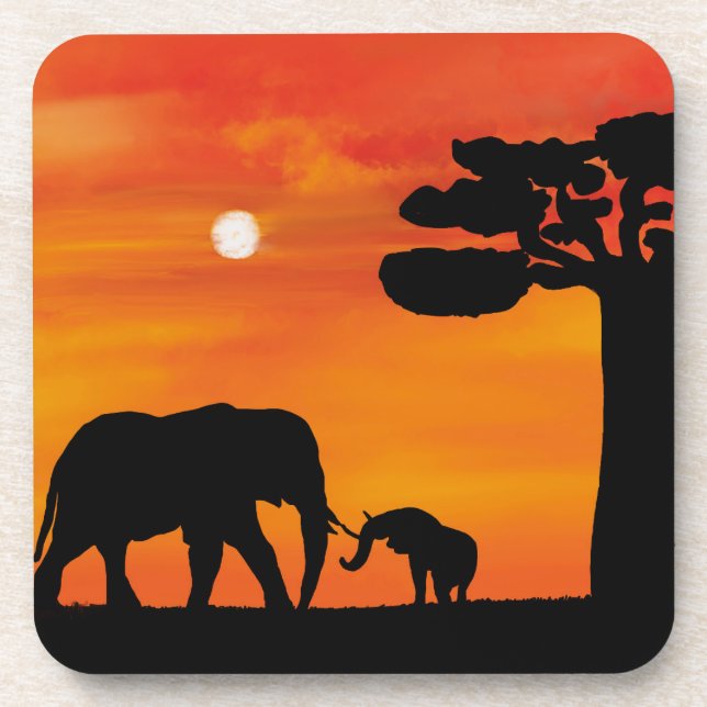 elephant, ,sky ,animals ,sunrise ,nature ,africa , coaster (Front)
