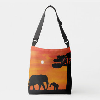 elephant, ,sky ,animals ,sunrise ,nature ,africa , crossbody bag