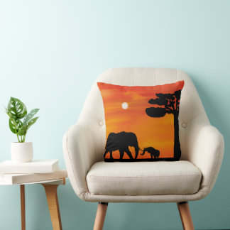 elephant, ,sky ,animals ,sunrise ,nature ,africa  cushion