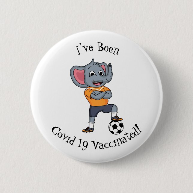 Elephant soccer player cartoon illustration 6 cm round badge (Front)