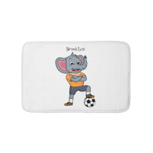Elephant soccer player cartoon illustration bath mat