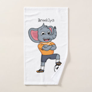 Elephant soccer player cartoon illustration bath towel set