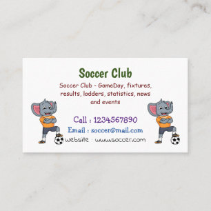 Elephant soccer player cartoon illustration business card