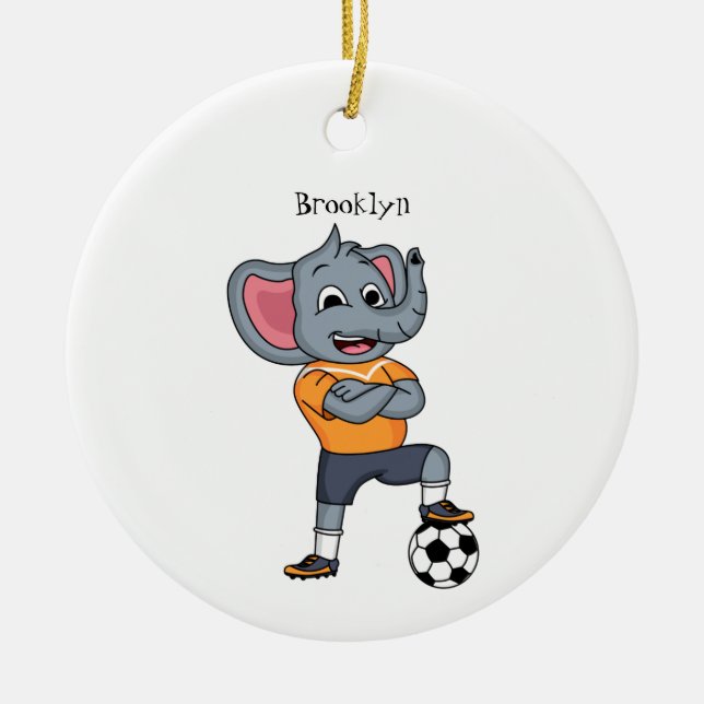 Elephant soccer player cartoon illustration ceramic tree decoration (Front)