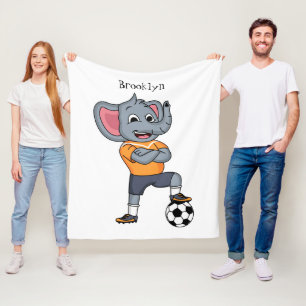 Elephant soccer player cartoon illustration fleece blanket