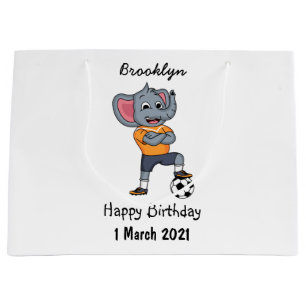 Elephant soccer player cartoon illustration large gift bag