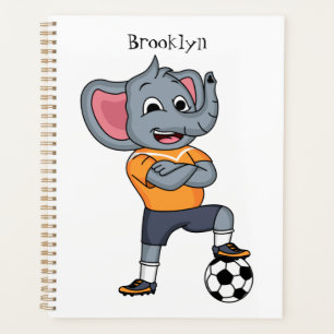 Elephant soccer player cartoon illustration planner