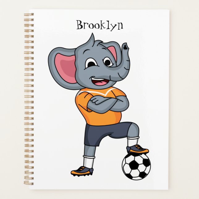 Elephant soccer player cartoon illustration  planner (Front)