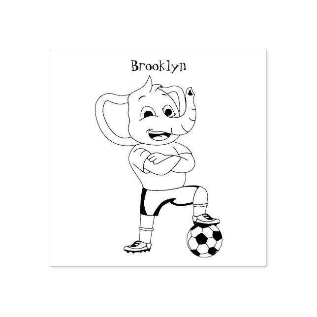 Elephant soccer player cartoon illustration rubber stamp (Imprint)