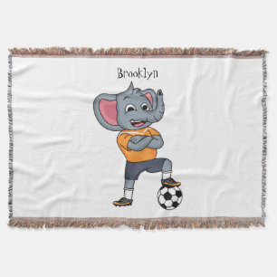 Elephant soccer player cartoon illustration throw blanket