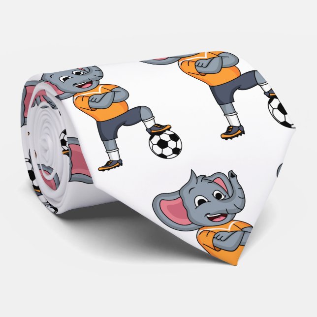Elephant soccer player cartoon illustration tie (Rolled)