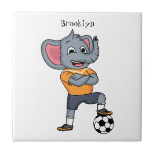 Elephant soccer player cartoon illustration tile