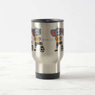 Elephant soccer player cartoon illustration travel mug