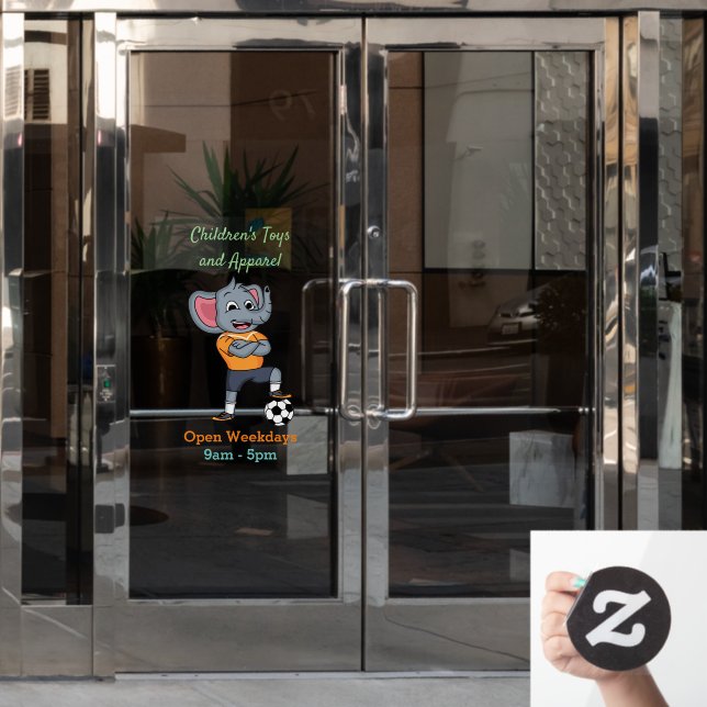 Elephant soccer player cartoon illustration window cling (Office Door)