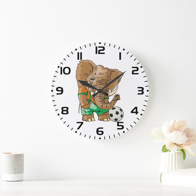 Elephant Soccer Player Funny Sports Animal  Large Clock (Creator Uploaded)