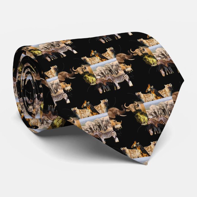 Elephant Social Wildlife Frame Neck Tie (Rolled)