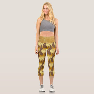 Elephant Spirit Animal Retro Gold Capri Leggings