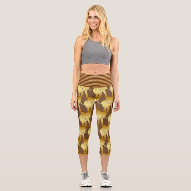 Elephant Spirit Animal Retro Gold Capri Leggings (Front)