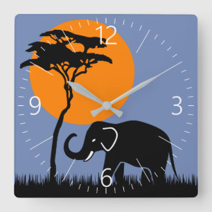 Elephant Square Wall Clock