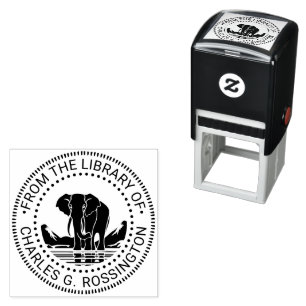 Elephant Standing Silhouette Library Book Name Self-inking Stamp