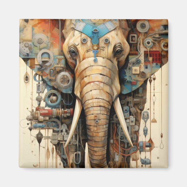 Elephant steampunk artsy magnet (Front)