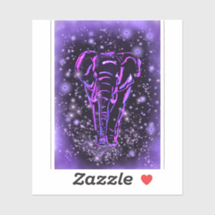 Elephant Sticker Walking In Purple Starry Night