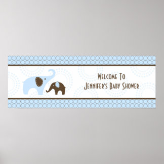 Elephant Stitch Blue Baby Shower Banner Poster