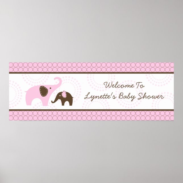 Elephant Stitch Pink Baby Shower Banner Poster (Front)