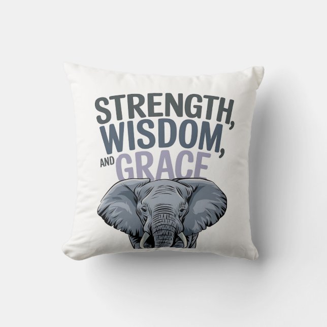 Elephant 'Strength, Wisdom, Grace' Art  Cushion (Front)
