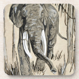 Elephant Strolling Through Wooded Savanna Art Coaster