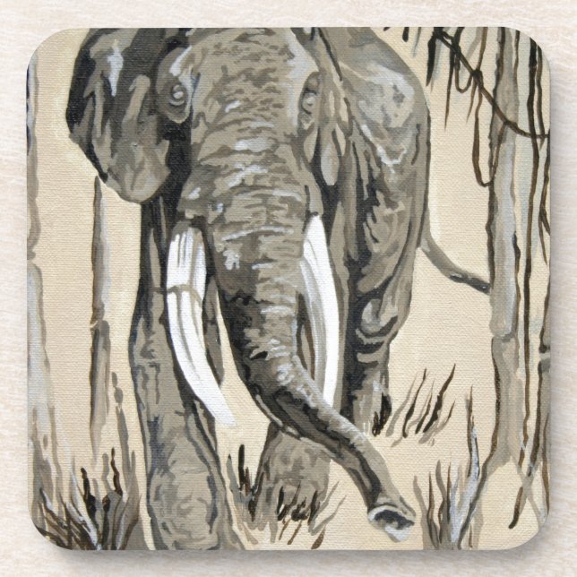 Elephant Strolling Through Wooded Savanna Art Coaster (Front)
