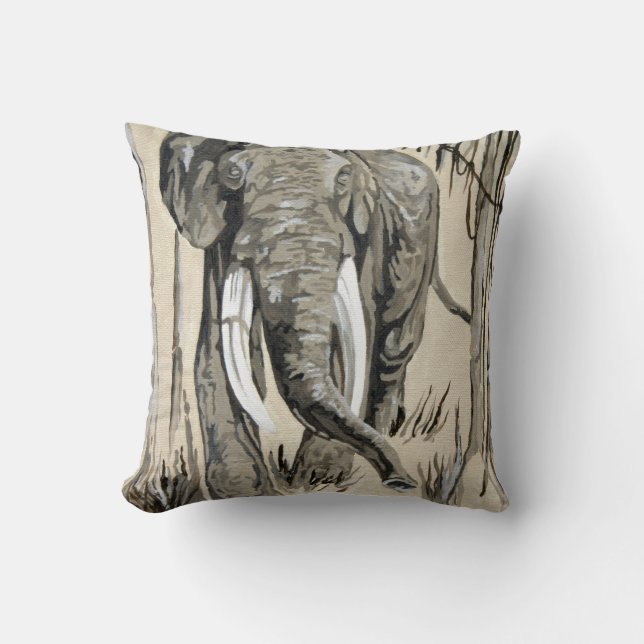 Elephant Strolling Through Wooded Savanna Art Cushion (Front)