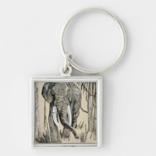 Elephant Strolling Through Wooded Savanna Art Key Ring