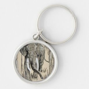 Elephant Strolling Through Wooded Savanna Art Key Ring